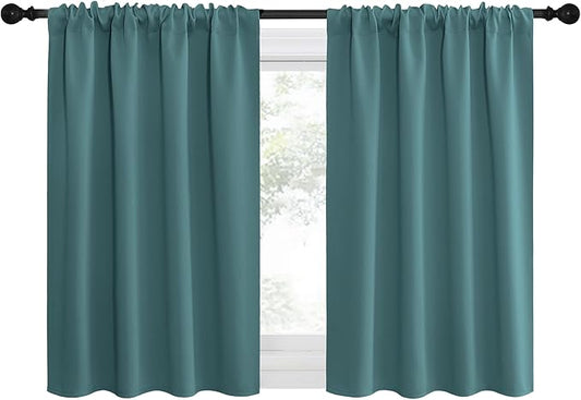 NICETOWN Blackout Curtains for Living Curtains, Sea Teal, 2 Panels, 29 by 30, Room Darkening Window Curtain Panels, Easy-Care Solid Thermal Insulated Draperies/Drapes for Daughter Room