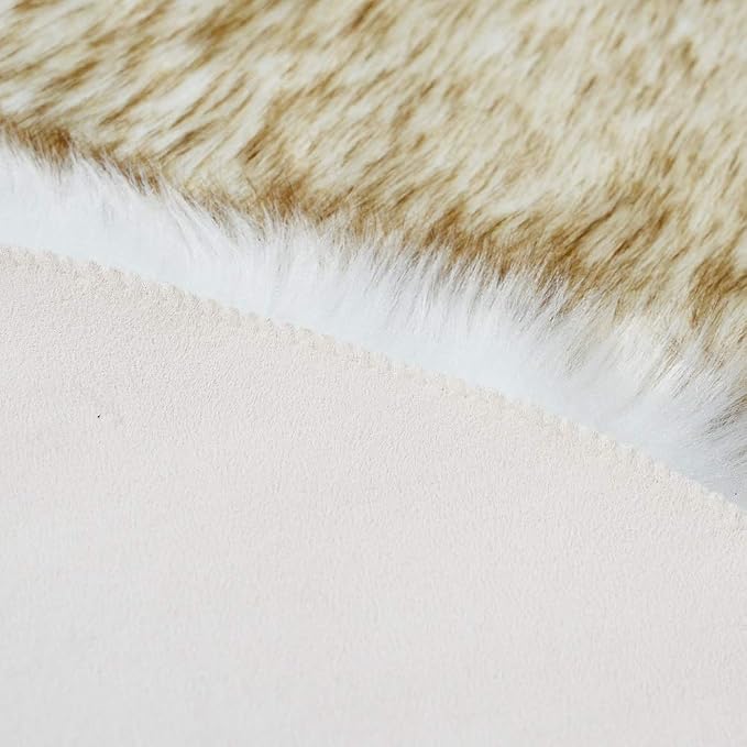 Carvapet 2-Piece Faux Sheepskin Chair Cover Set - White Brown Tips Luxury Plush Fur Seat Cushion, 2x3ft Symmetrical Bedside Rug 2-Pack for Sofa Bed