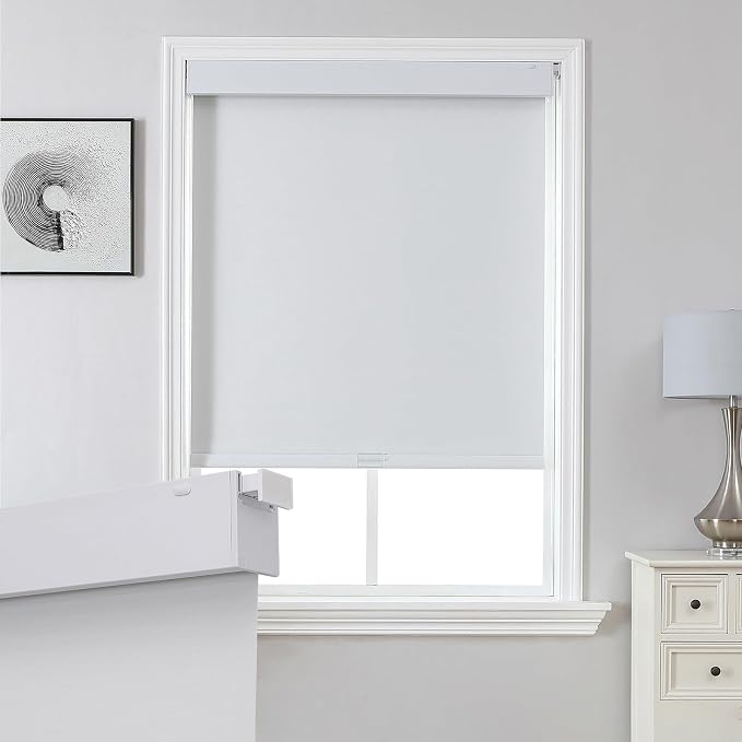 Joydeco No Drill Blackout Shades, Free-Stop Cordless Roller Shades, UV Protection, Thermal Insulated Blinds for Indoor Windows, Easy Install Window Blinds for Home and Office (White, 32" W x 75" H)