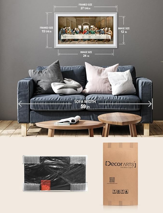 DECORARTS - The Last Supper by Leonardo Da Vinci Giclee Reproduction, Giclee Print on Acid-Free Cotton Canvas with Matching White Solid Wood Frame