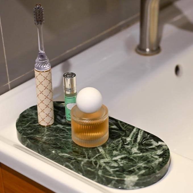 Marble Tray for Kitchen Counter,Stone Tray for Bathroom Countertop,Dresser Vanity Decor Tray,Storage Trays for Perfumes,Candles,Jewelry (Dark Green)