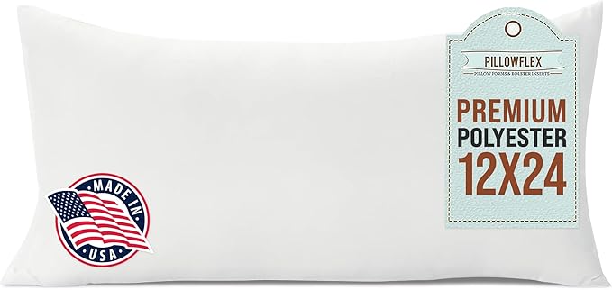 Pillowflex Premium Polyester Throw Pillow Insert - 12x24 - Ultra Soft Large Rectangle Throw Pillow, Couch Sham, Lumbar, Back, Sofa - Machine Washable - Decorative Accent Form - 1 Soft Pillow