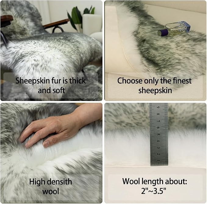 Sheepskin Rug, Fluffy Shag Area Rug, Super Soft 24” x 72“ Sheepskin Hair Rug, Silver Grey Pile Rug, Decorative Throw Rugs for Bedrooms, Children's Rooms, Living Rooms (Silver Grey, 24" x 72")