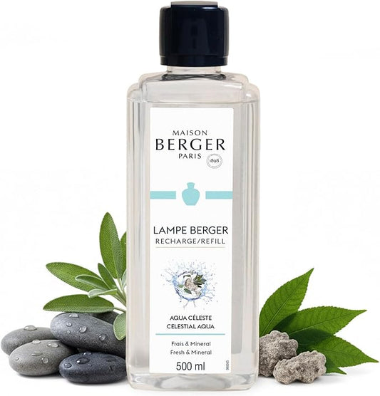 MAISON BERGER Celestial Aqua Lampe Berger Refill, 500 ml (16.9 fl oz), 2-in-1 Catalytic System, Neutralizes Odors and Diffuses Fragrance, Marine Notes, Orange, Sage, Made in France