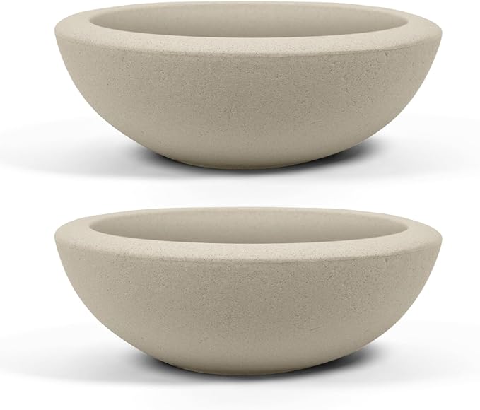 ARBORA 21" Santorini Bowl 2-Pack with Classic Cream Finish - Polyresin Indoor and Outdoor Planters, Durable, Weatherproof, Lightweight, Large Plant Pots for Patio, Garden, Deck, Entryway