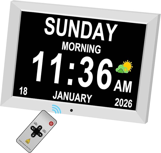 LXBYJKJ 10 Inch Digital Clock with Day and Date for Elderly Alzheimer's Clock Customizable Alarms 3 Display Modes Large Font Alarm Clock for Seniors Auto DST