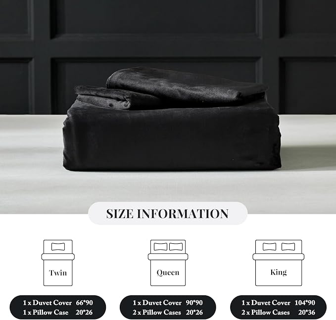 WARMDERN Black Flannel Velvet Duvet Cover King Size Duvet Cover Bedding Sets, 3pcs Ultra Soft Luxury Textured Modern Crystal Velvet Duvet Covers with Zipper Closure(Black, King)