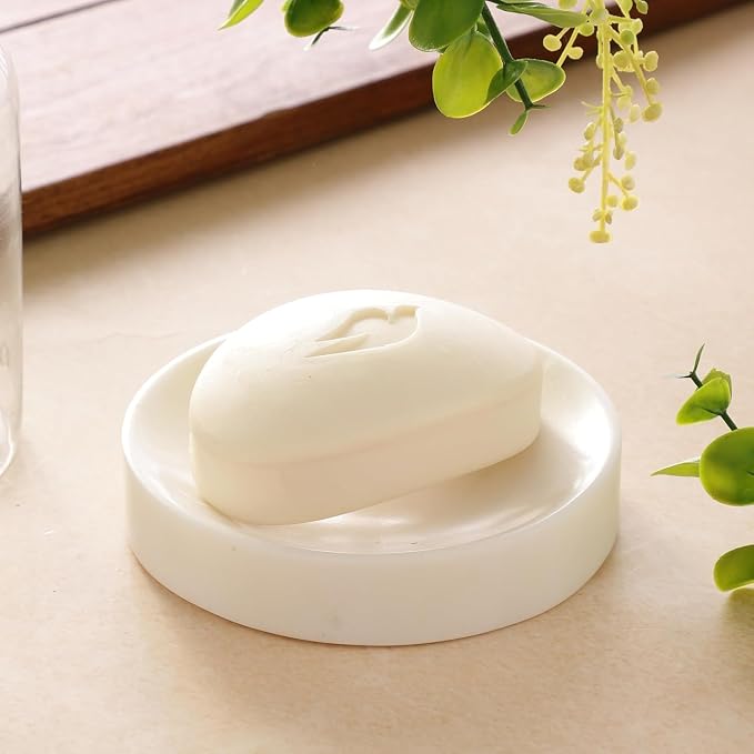 NikkisPride Elegant Round Marble Soap Dish – White Marble Circular Soap Holder for Bathroom Vanity, Shower & Sink