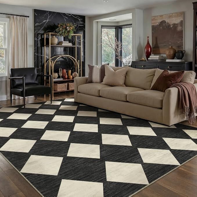 PureCozy Machine Washable 5x7 Area Rugs for Living Room Modern Soft Black and White Checkered Rug Non-Slip Low Pile Accent Indoor Office Carpet for Bedroom Dining Room Nursery Classroom