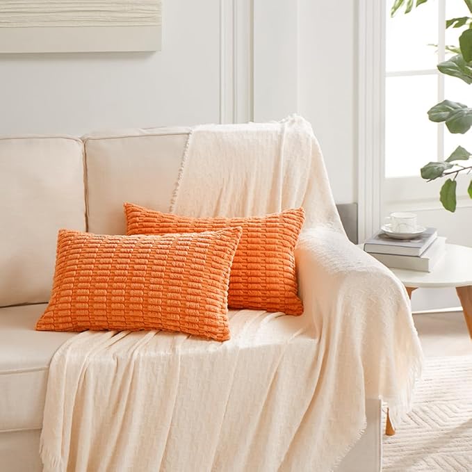 Fancy Homi 4 Packs Decorative Throw Pillow Covers for Living Room Couch Bed, Modern Farmhouse Boho Home Décor Accent Cushion Case, 20" x 12" (Pack of 4), Orange