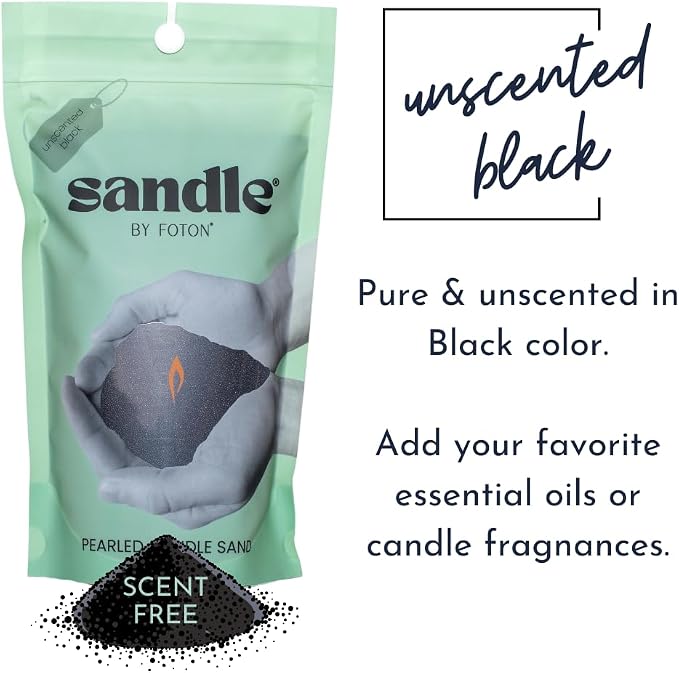 Sandle by Foton Pearled Candle 10 Oz – Black Unscented, Non Toxic Luxury Long Lasting Sand Candles up to 60 Hours - Refillable Sand Candle with 15 Wicks for Candles Making