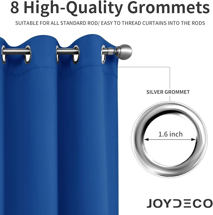 Joydeco Blackout Curtains 95 Inches Long 1 Panel, Thermal Insulated Long Curtains& Drapes 1 Piece, Room Darkening Grommet Drapes for Living Room Bedroom Window (W70 x L95 Inch, Royal Blue)