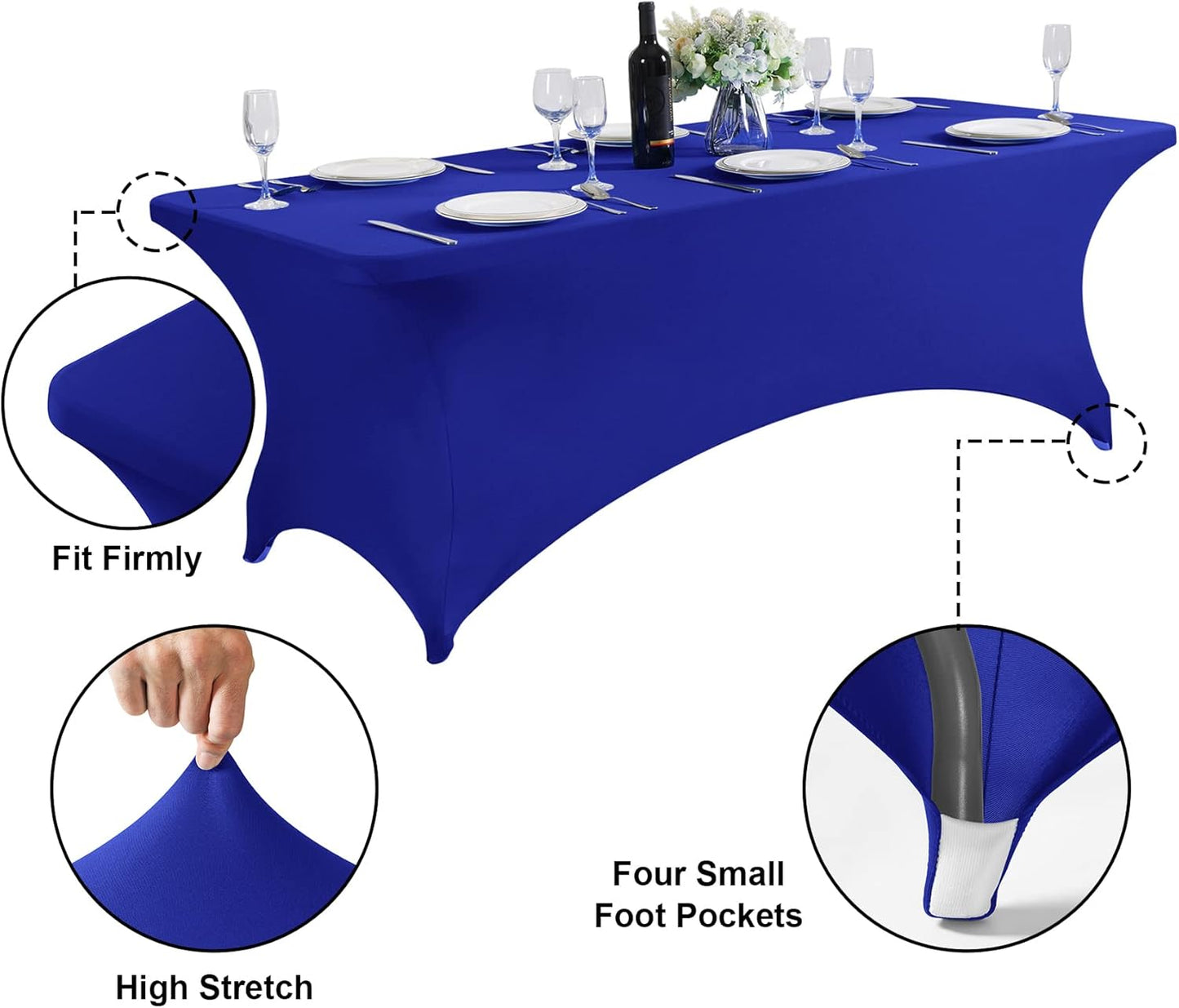 SuperO Waterproof Spandex Table Cover for 8FT Table Universal Fitted Stretch Tablecloth for Party, Banquet, Wedding and Events-Royal Blue