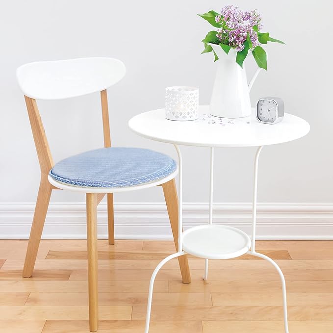 Round Stool Chair Cushions for Kitchen Dining Seat Pads with Ties 2 Pack Non Slip Cushions Pad for High Stool Chairs Bistro Bar Seat 13 Inch, Blue White Strip