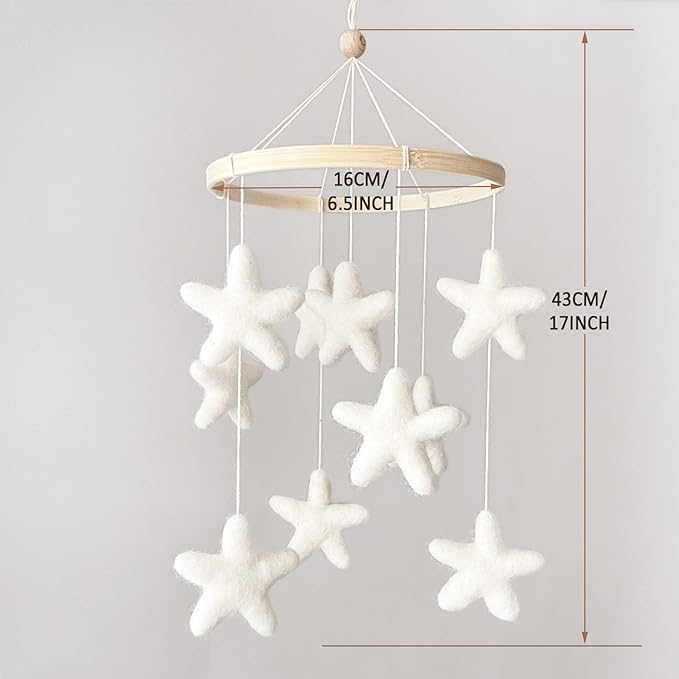 Baby Mobile for Crib - Boho Crib Mobile - Felt Star Mobile - Gender Neutral Baby Mobile - Boho Nursery Decor - Crib Mobile for Girls, Boys - Mobile for Bassinet, Pack N Play - Star