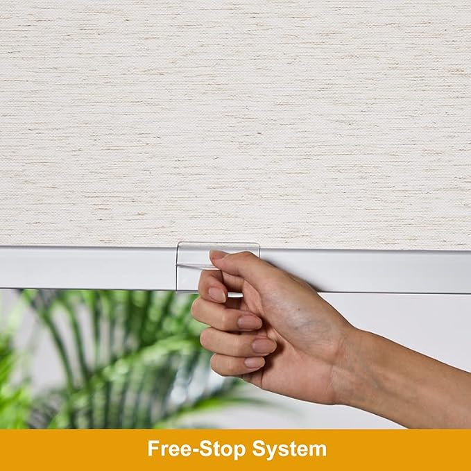 Persilux Free-Stop Cordless Roller Shades for Windows (Cream 23"W x 72"H) Natural Woven Fabric Light Filtering Roller Blinds, UV Protection Privacy Window Blinds for Windows, Home, Living Room, Office