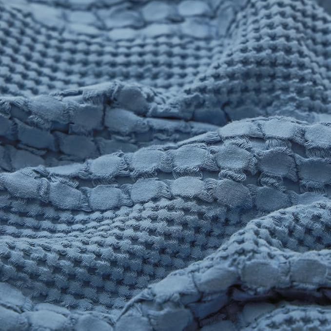 PHF 100% Cotton Waffle Pillow Shams Standard Size, 2 Pack 20" x 26" Soft Skin-Friendly Pillowcases, No Filling, Aesthetic Woven and Breathable Waffle Weave Pillow Case Covers for Bed, Denim Blue