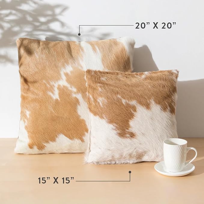 ecowhides 100% Genuine Brazilian Cowhide Pillow Cover – Luxury Leather Decorative Cushion for Rustic & Western Home Décor