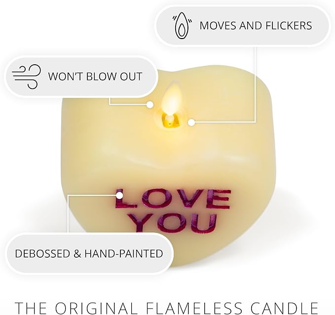 Luminara Candy Heart Love You Lemon Chiffon Candle- Flameless Real-Flame Romantic Battery Operated LED Decor- Valentine's Day Collection- 3.8" x 4.3"