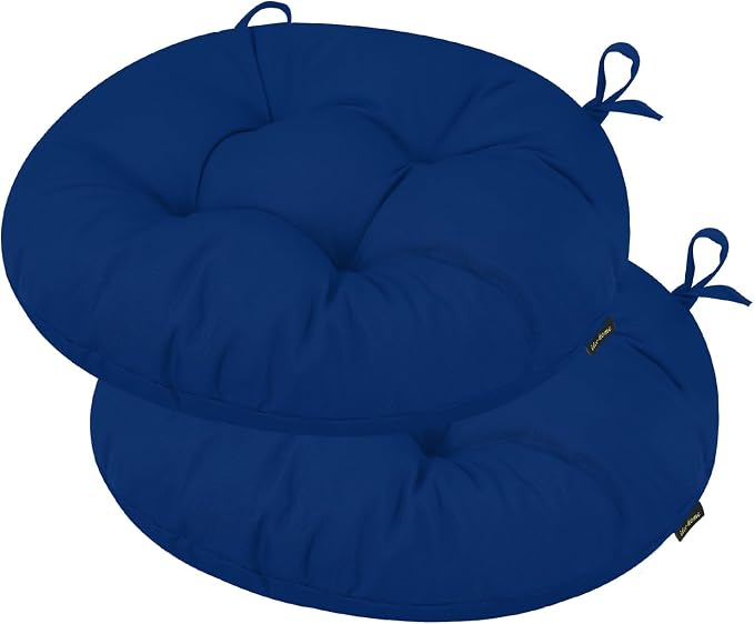 idee-home Outdoor Bistro Chair Cushions Set of 2, Round Seat Cushions | 15”x15”x 4” Thick Outdoor Round Seat Pads Tufted with Ties, Waterproof Patio Furniture Pads for Garden