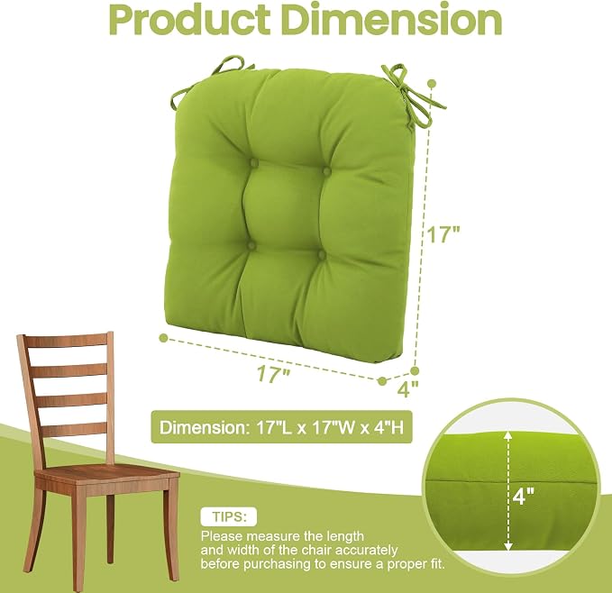 idee-home Outdoor Chair Cushions Set of 4, Patio Seat Cushions | Tufted Thick 17 x 17 x 5 Inch Cushions for Outdoor Furniture Waterproof with Ties, Dining Pads Dark Cerulean