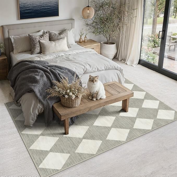 PureCozy 9x12 Checkered Area Rugs for Living Room Gray Machine Washable Modern Soft Large Rug Non-Slip Low Pile Accent Indoor Office Carpet for Bedroom Dining Room Nursery Classroom