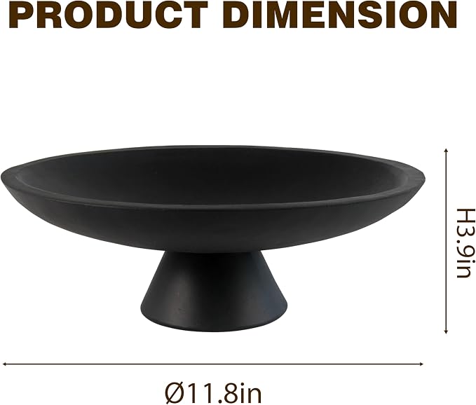 Large Modern Decorative Bowl for Home Decor Fruit Organic Catch All Key Kitchen Entryway Shelf Coffee Table With Pedestal,Black