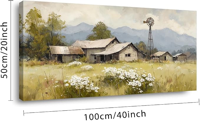 Ggaafet Rural House Wall Art for Bedroom Canvas Oil Painting Prints Beautiful Countryside Tranquility Cabin Landscape Art Deco Retro Rustic Artwork Office Farmhouse Dining Room Decor