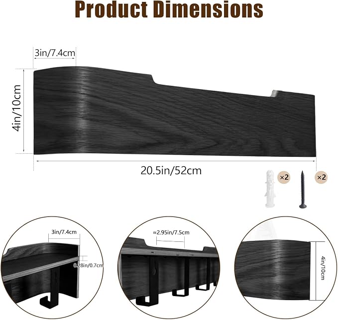 Coat Rack Wall Mount with Hidden Hooks, Wall Hooks with Shelf, Wall Key Holder Mount Wooden Shelf Entryway Hooks for Bedroom Bathroom for Hanging Coats Hats Bags Towels (Black, 5 Hooks)