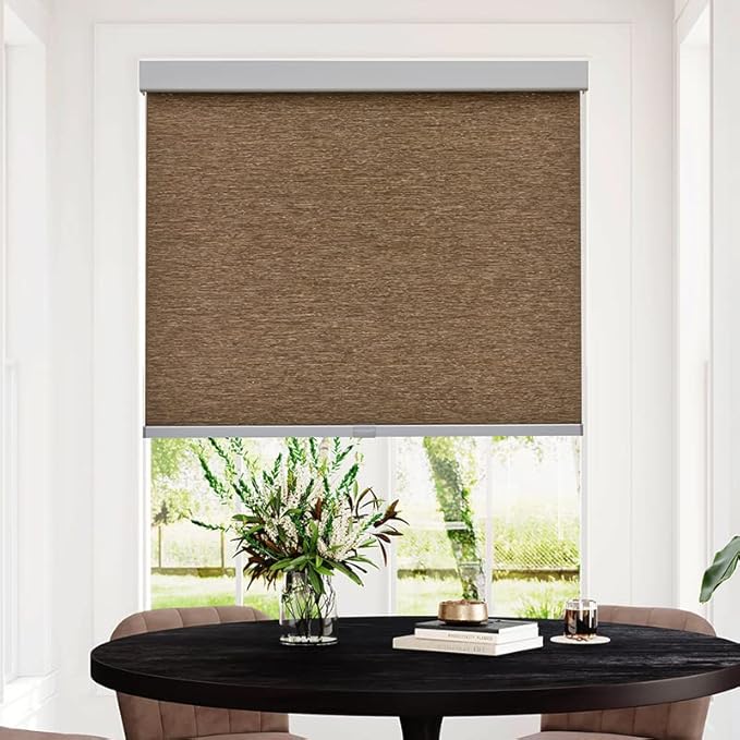 Persilux Cordless Roller Window Shades Light Filtering for Indoor Windows, Natural Woven UV Protection Privacy Blinds for Home Office (Brown 21" W x 72" H)