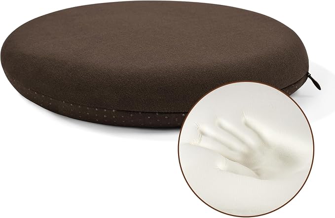 BUYUE Memory Foam Seat Cushion, Dia 15" Soft Velvet Round Stool Cushion Anti-Slip Chair Pads, M, Brown