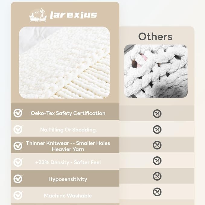 Chunky Knit Blanket - Luxury Soft Cozy 50 * 60 Throw Blanket,100% Woven Blanket Rope Knot Throw Blanket for Couch, Sofa, Home Decor, Gift - Machine Washable (Ivory White, 50 * 60)