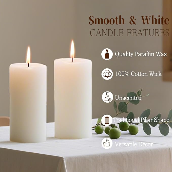 White Pillar Candles, 12 Packs Unscented Pillar Candle for Emergncy, Long-Lasting 360 Hours Burn Time Totally, Classic White Candles for Weddings, Centerpiece, Home Decor
