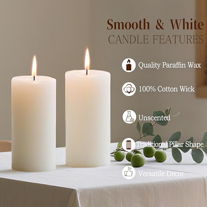 Pillar Candles 20 Pack, White Pillar Candle Bulk for Wedding | 2x4 Inch Unscented Clean Burn, Long Lasting, Smokeless & Smokeless, Candles Bulk Decor for Home Party Hurricane