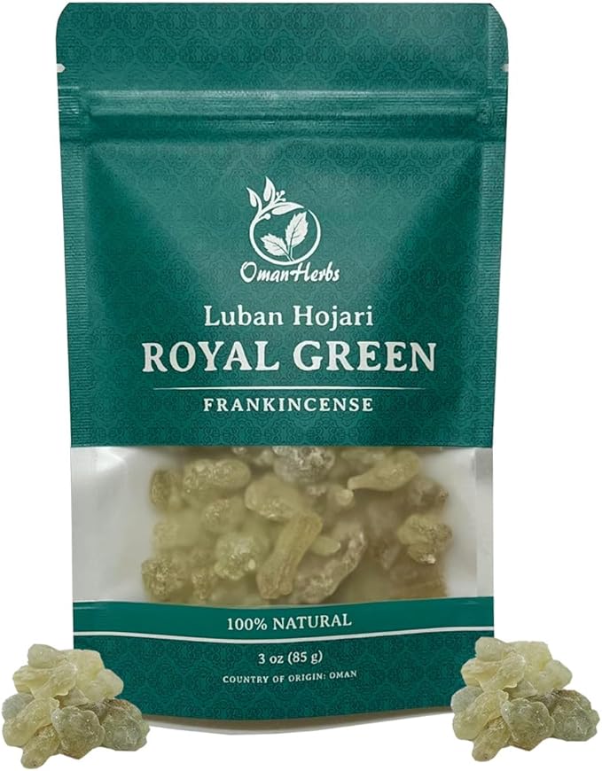 Royal Green Frankincense Hojari from Oman Boswellia Sacra Pure Incense Chruch Incense Olibanum luban (3 oz)