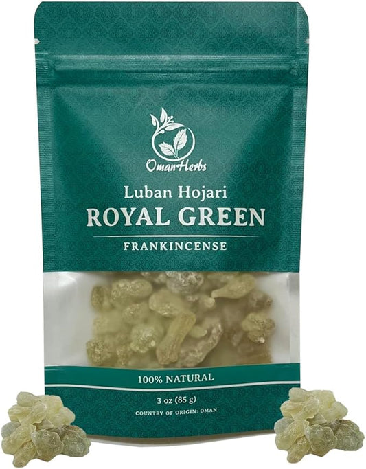 Royal Green Frankincense Hojari from Oman Boswellia Sacra Pure Incense Chruch Incense Olibanum luban (3 oz)