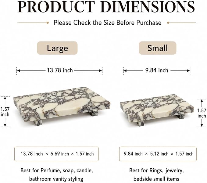 Marble Pedestal Tray Stand for Perfume, Soap & Vanity | 13.8 x 6.7 in Vanity Tray for Jewelry, Keys and Candles, Bathroom Counter, Dresser, Nightstand and Entryway Decor