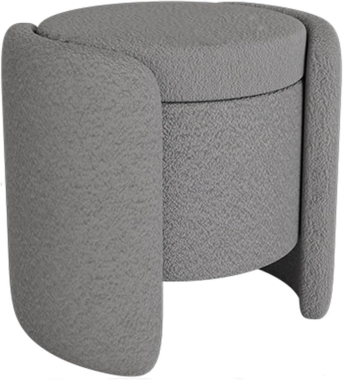 Modern Boucle Upholstered Ottoman Storage Makeup Vanity Stool,Nebula Upholstered Teddy Fabric with Lid Storage Sofa Chair,Round Armless Deluxe Pouf Ottoman for Living Room,Hotel,Bedroom Leisure Chair