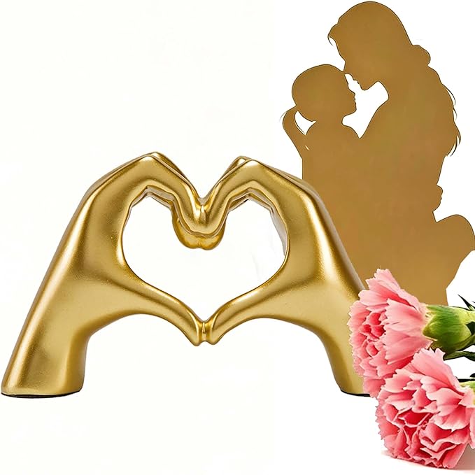 FANTESTICRYAN Small Heart Hands Statues Hand Love Sculpture Cute Decorative Home Decor Ornaments for Living Room, Wedding, Office Desktop, Cabinets, Bookshelf, Gift for Mom (Small Gold)