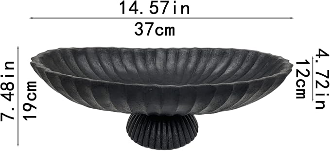 14.5" Large Decorative Long Bowl - Black Fluted Scalloped Decorative Bowls for Home Decor - Ruffle Decor,Stylish Key Bowl for Entry Table,Decorative Fruit Bowls for Kitchen Counter