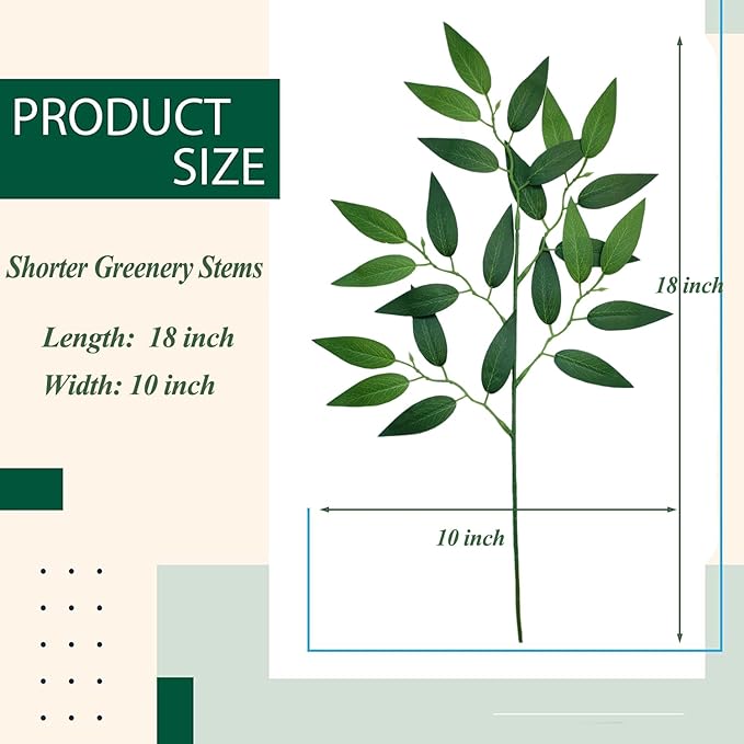 100Pcs Italian Ruscus Greenery Stems 18" Artificial Silk Greenery Leaves for DIY Bouquet Filler Table Centerpieces Home Indoor Decor