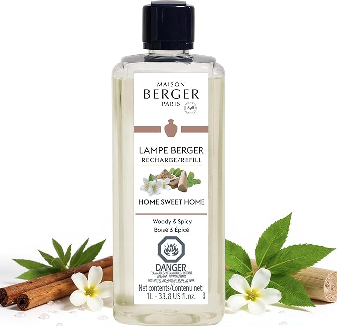 Maison Berger Home Sweet Home Lampe Berger Refill, 1 Liter (33.8 fl oz), 2-in-1 Catalytic System, Neutralizes Odors and Diffuses Fragrance, Green Notes, Aquatic Notes, Leaves, Cinnamon, Made in France