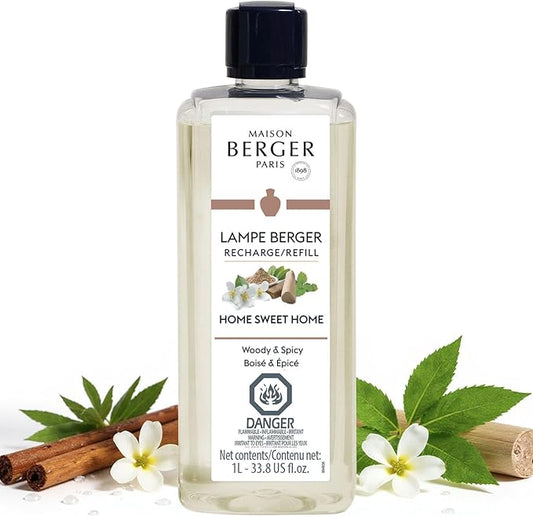 Maison Berger Home Sweet Home Lampe Berger Refill, 1 Liter (33.8 fl oz), 2-in-1 Catalytic System, Neutralizes Odors and Diffuses Fragrance, Green Notes, Aquatic Notes, Leaves, Cinnamon, Made in France