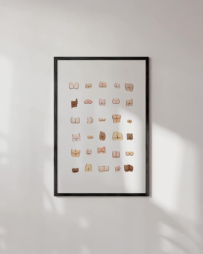 HAUS AND HUES Funny Butts Collage, Cute Bathroom Decor, Bathroom Signs - Framed Black 24"x36"