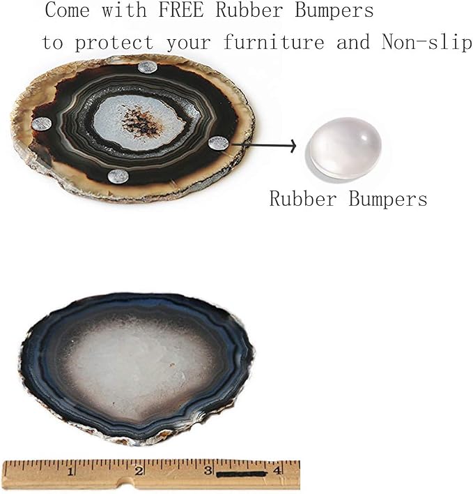 JIC Gem 3.5-4'' Natural Agate Coasters Dyed Black Sliced Geode Polished for Coffee Cup Home Decoration with Rubber Bumpers Home Decoration Set of 4