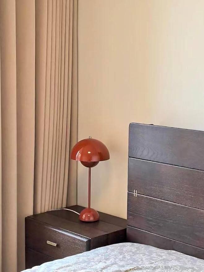 19inch Modern Flower Bud Lamp Corded Touch Lamp Nordic Minimalist Mushroom Lamp Nightstand Bedside Lamp for Bedroom Living Room(Brown Red) Big