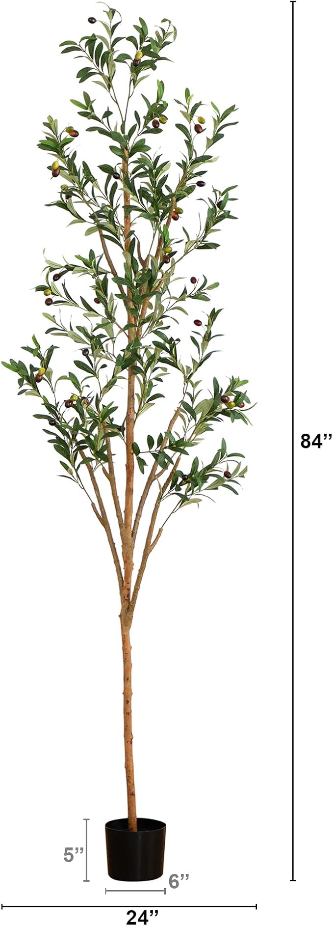 Nearly Natural Olive Tree Artificial Indoor 7FT Tall Silk Faux Olive Tree for Home and Office Decor, Fake Potted Olive Tree with Natural Wood Trunk, Realistic Olive Tree Branches and Lifelike Fruits