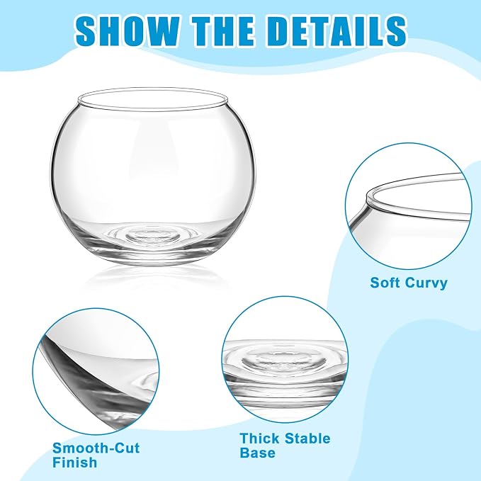 36 Pcs Glass Bubble Bowl Vase Bulk, Clear Round Glass Centerpiece Bowls for Valentine's Wedding Table Decor, Fish Flower Bud Vase Terrarium for Event Party DIY (3.5" h X 4.7" w)