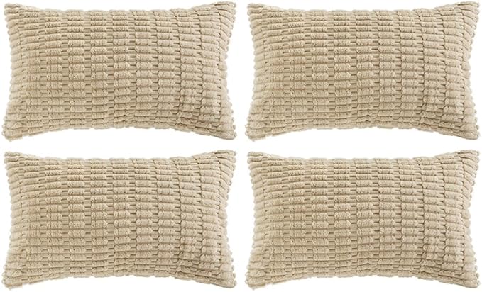 Fancy Homi 4 Packs Decorative Throw Pillow Covers for Living Room Couch Bed, Modern Farmhouse Boho Home Décor Accent Cushion Case, 20" x 12" (Pack of 4), Tan
