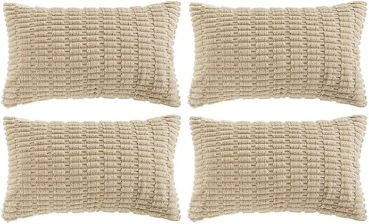 Fancy Homi 4 Packs Decorative Throw Pillow Covers for Living Room Couch Bed, Modern Farmhouse Boho Home Décor Accent Cushion Case, 20" x 12" (Pack of 4), Tan